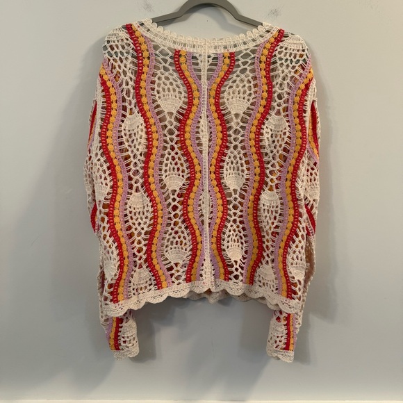 Women’s Tribal Jeans pink multi color Crochet Button-Front Cardigan - Picture 6 of 6